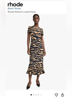 RHODE Tiger-Stripe Midi Dress in Mustard & Navy